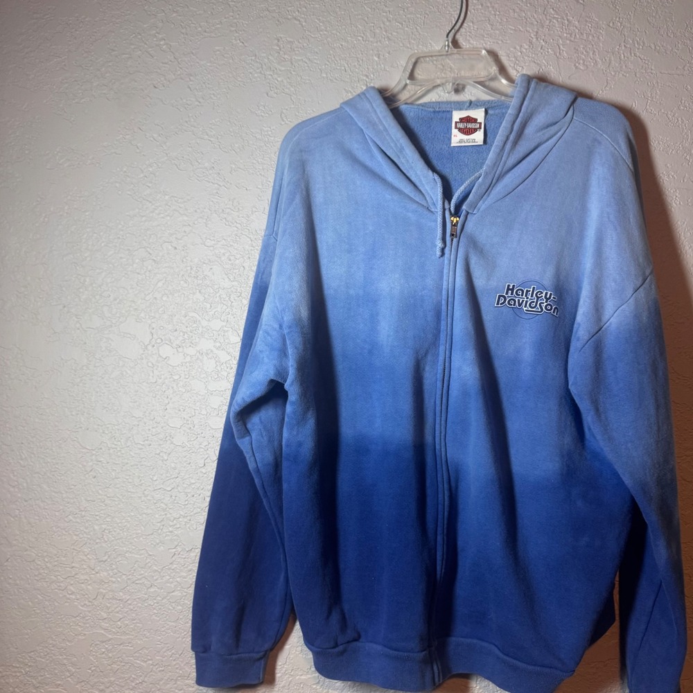 Harley Davidson Ombre Blue Zip Up Hoodie Sweatshirt Jacket Mens XL Cotton usa